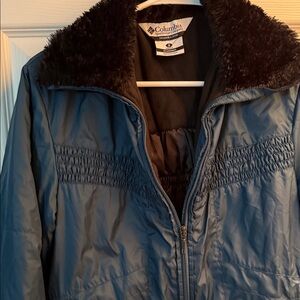 Columbia Women's Dark Blue Ski Jacket with Black Faux Fur